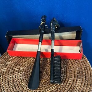 New in Box Vintage Hard Plastic Black Horse Head Shoe Horn and Brush Set